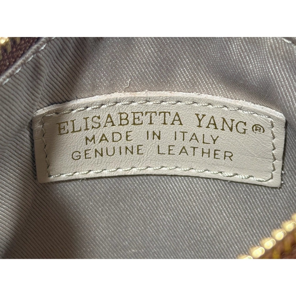 Elisabetta Yang Leather Crossbody Bag Brown Italian Double Zip Gold - Picture 13 of 16